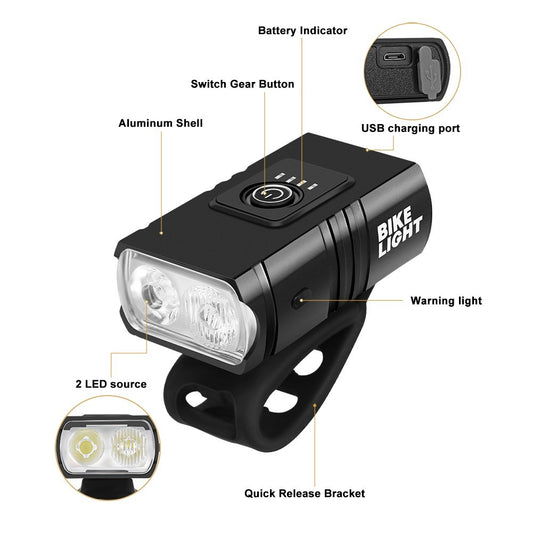 Luz Delantera Recargable para Bicicleta – LED USB